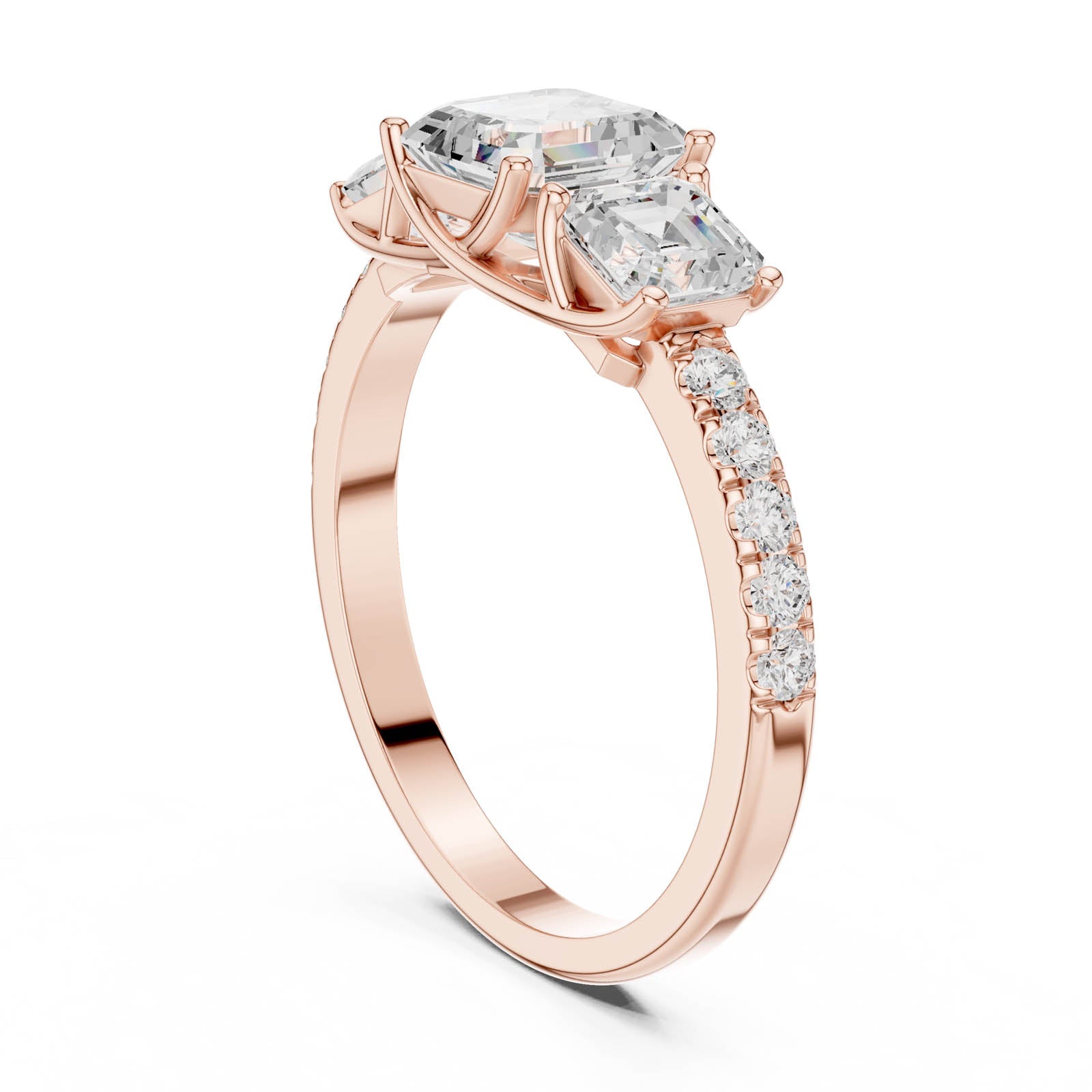 2.08 Ct. Asscher Cut Diamond Three-Stone Ring with Pavé Band (DDLR-1113) 8