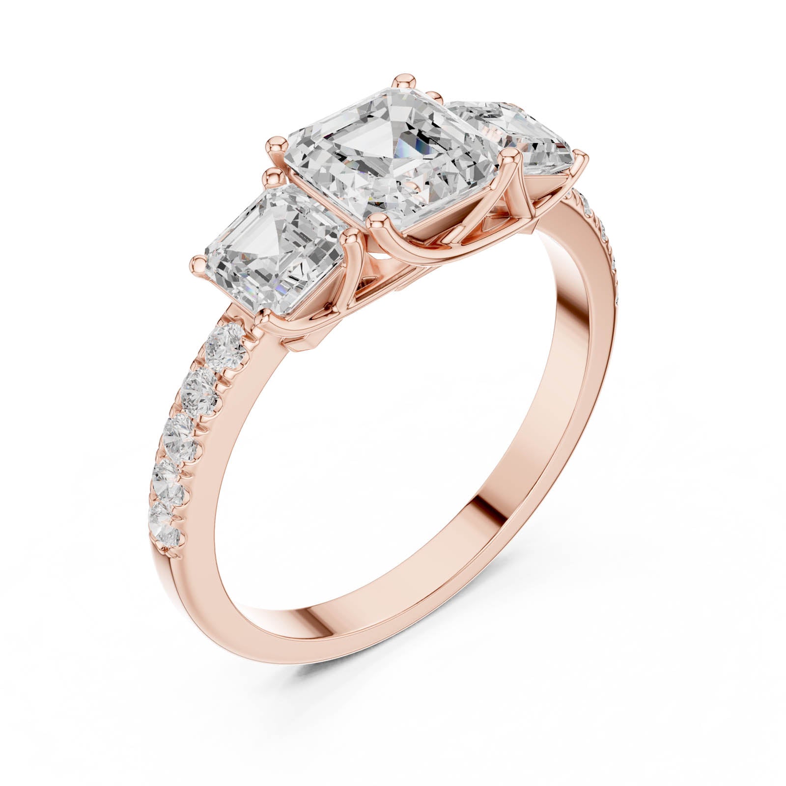 2.08 Ct. Asscher Cut Diamond Three-Stone Ring with Pavé Band (DDLR-1113) 9