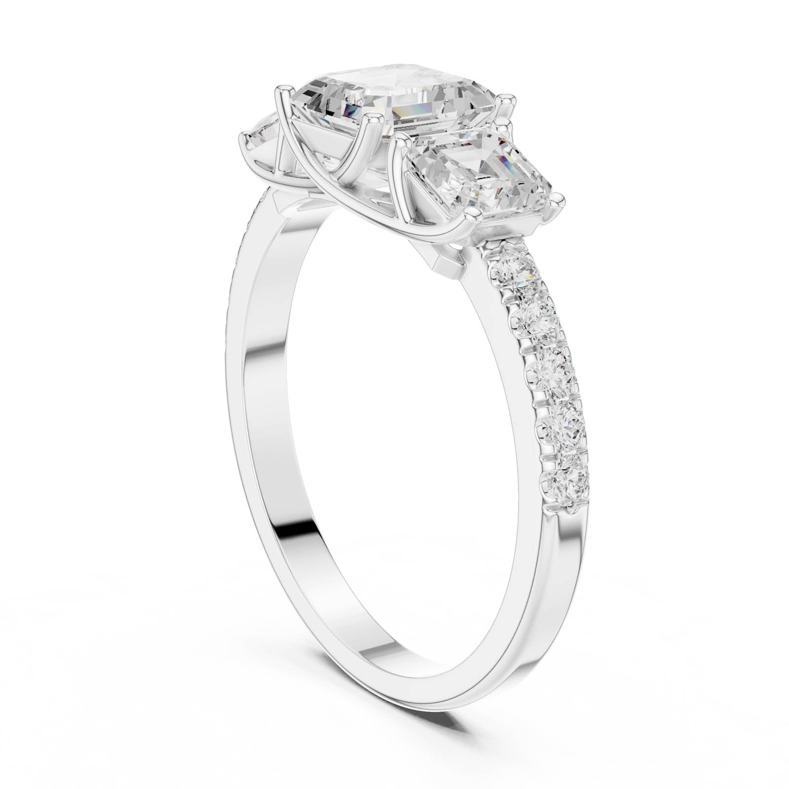 2.08 Ct. Asscher Cut Diamond Three-Stone Ring with Pavé Band (DDLR-1113) 10