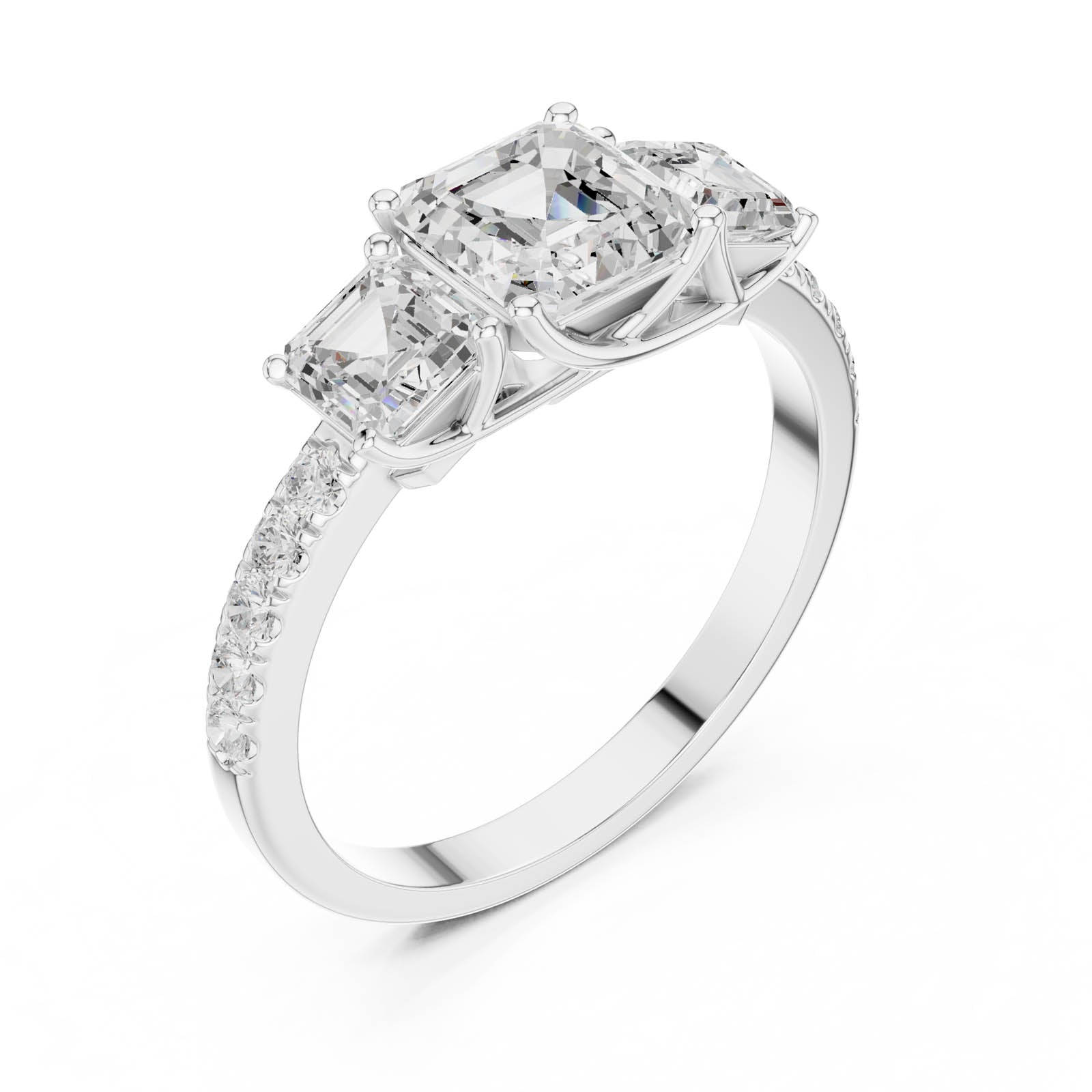2.08 Ct. Asscher Cut Diamond Three-Stone Ring with Pavé Band (DDLR-1113) 11