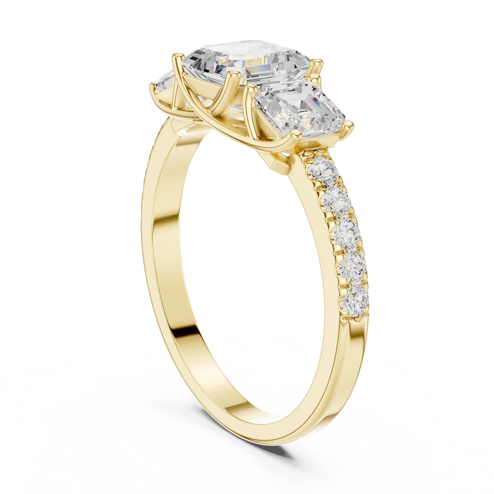 2.08 Ct. Asscher Cut Diamond Three-Stone Ring with Pavé Band (DDLR-1113) 12