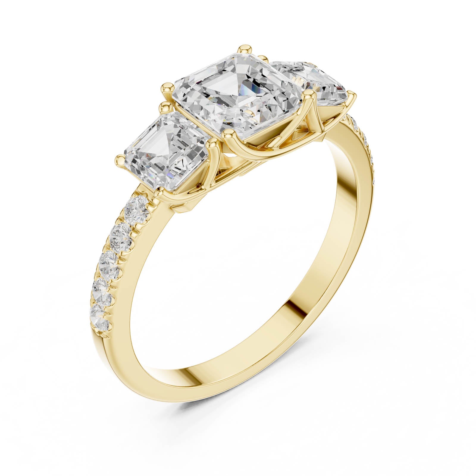 2.08 Ct. Asscher Cut Diamond Three-Stone Ring with Pavé Band (DDLR-1113)