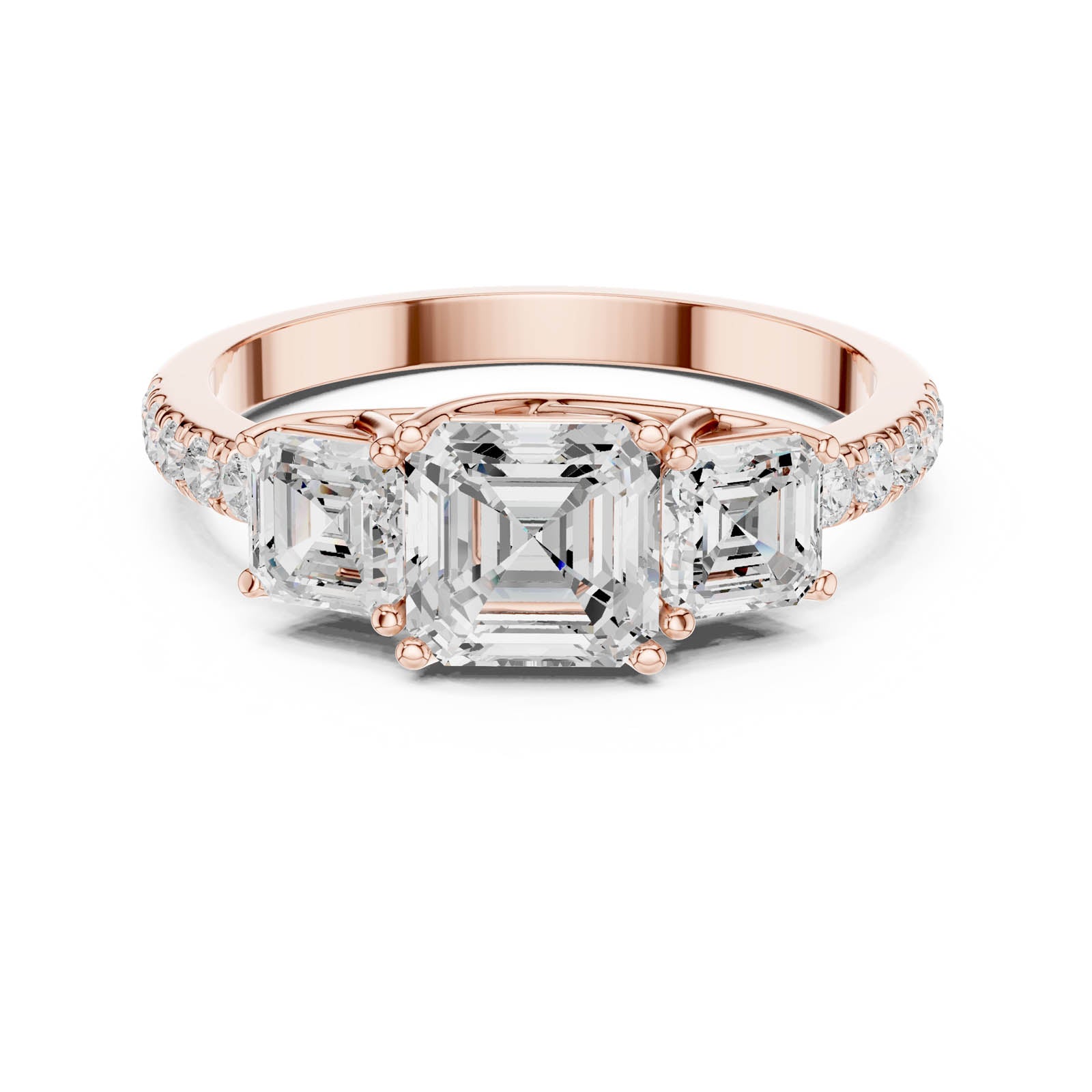 2.08 Ct. Asscher Cut Diamond Three-Stone Ring with Pavé Band (DDLR-1113) 4