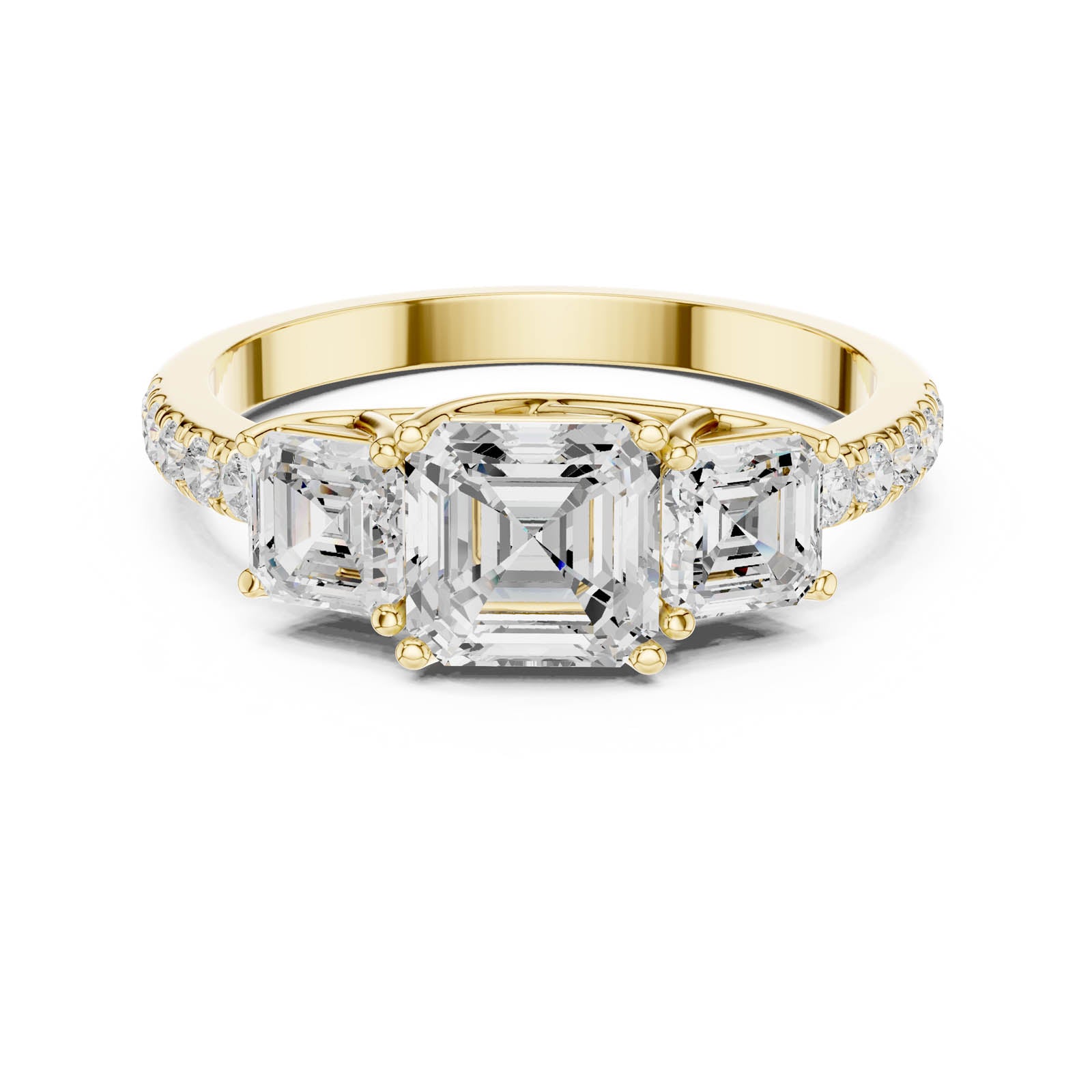 2.08 Ct. Asscher Cut Diamond Three-Stone Ring with Pavé Band (DDLR-1113) 7