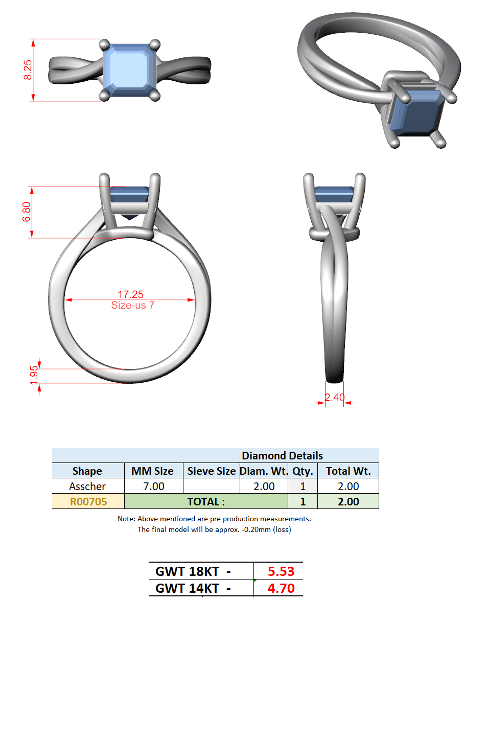 2.00 Ct. Asscher Cut Diamond Twist Engagement Ring (DDLR-112 - R00705-AC) 7