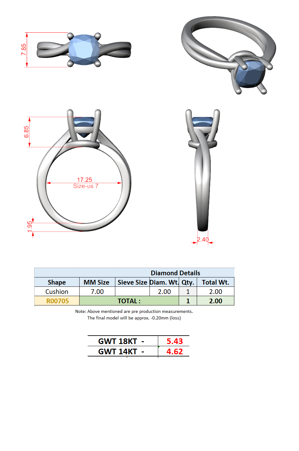 2.00 Ct. Cushion Cut Diamond Twist Engagement Ring (DDLR-112 - R00705-CU) 7