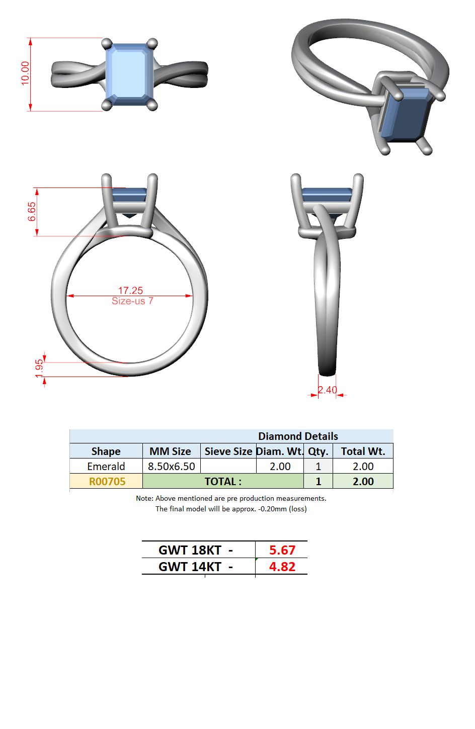 2.00 Ct. Emerald Cut Diamond Twist Engagement Ring (DDLR-112 - R00705-EM) 7