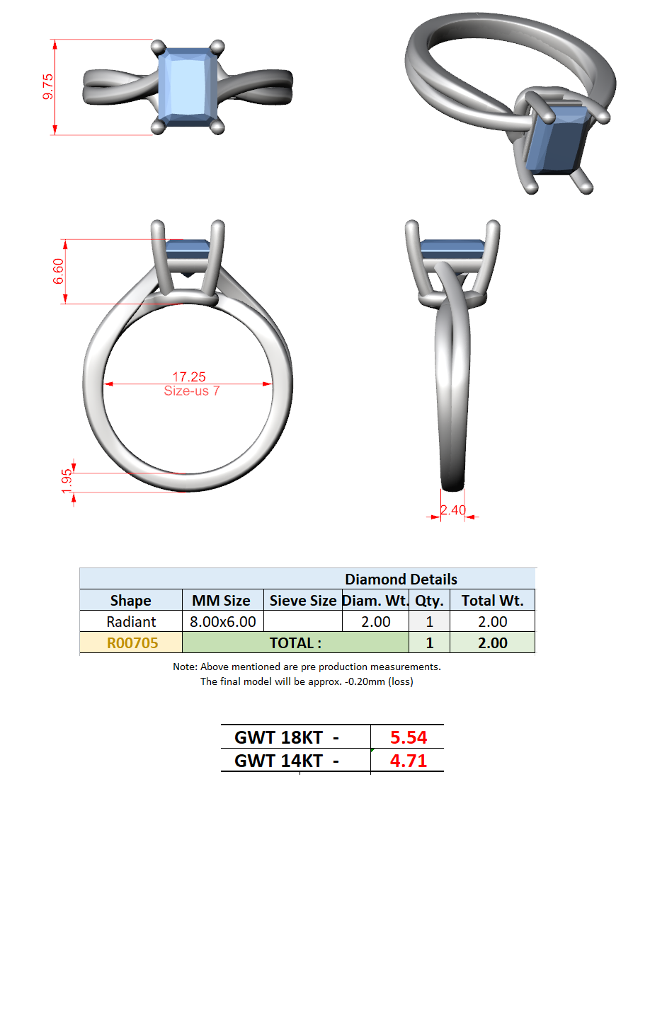 2.00 Ct. Radiant Cut Diamond Twist Engagement Ring (DDLR-112 - R00705-RA) 7