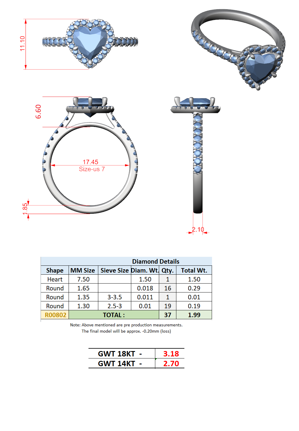 2.00 Ct. Heart Shape Diamond Halo Engagement Ring (DDLR-118-HR) 7