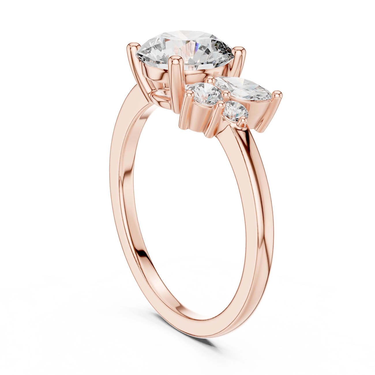 1.75 Ct. Round Diamond Solitaire with Asymmetrical Floral Cluster (DDLR-153) 10