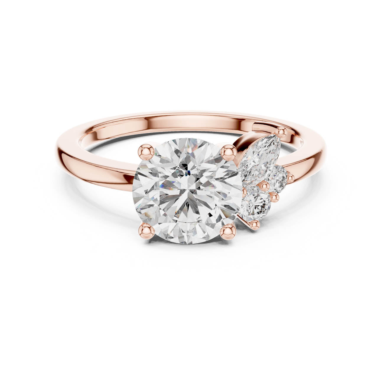 1.75 Ct. Round Diamond Solitaire with Asymmetrical Floral Cluster (DDLR-153)