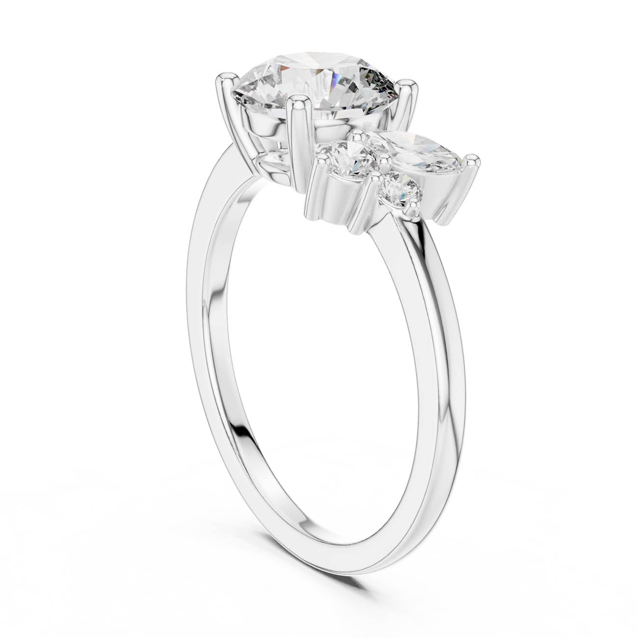 1.75 Ct. Round Diamond Solitaire with Asymmetrical Floral Cluster (DDLR-153) 8
