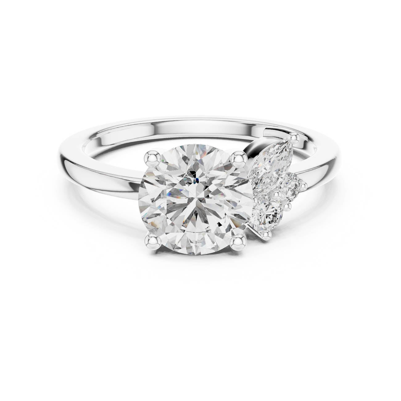 1.75 Ct. Round Diamond Solitaire with Asymmetrical Floral Cluster (DDLR-153) 7