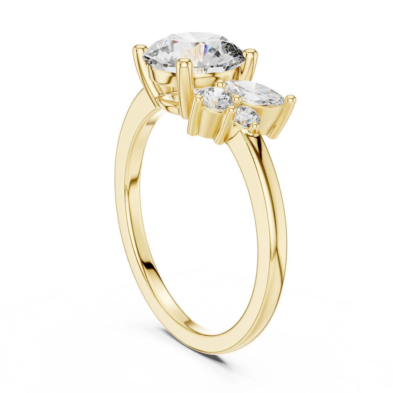 1.75 Ct. Round Diamond Solitaire with Asymmetrical Floral Cluster (DDLR-153) 3