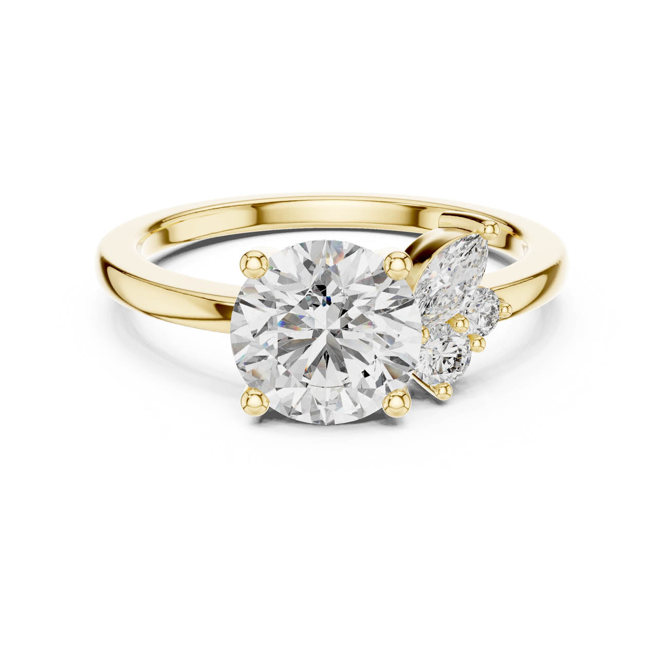 1.75 Ct. Round Diamond Solitaire with Asymmetrical Floral Cluster (DDLR-153) 5