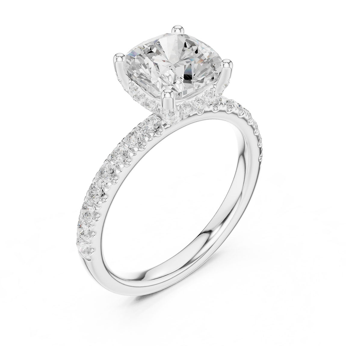 2.52 Ct. Classic Cushion Diamond Ring with Hidden Halo and Pavé Shank (DDLR-161-CU) 6