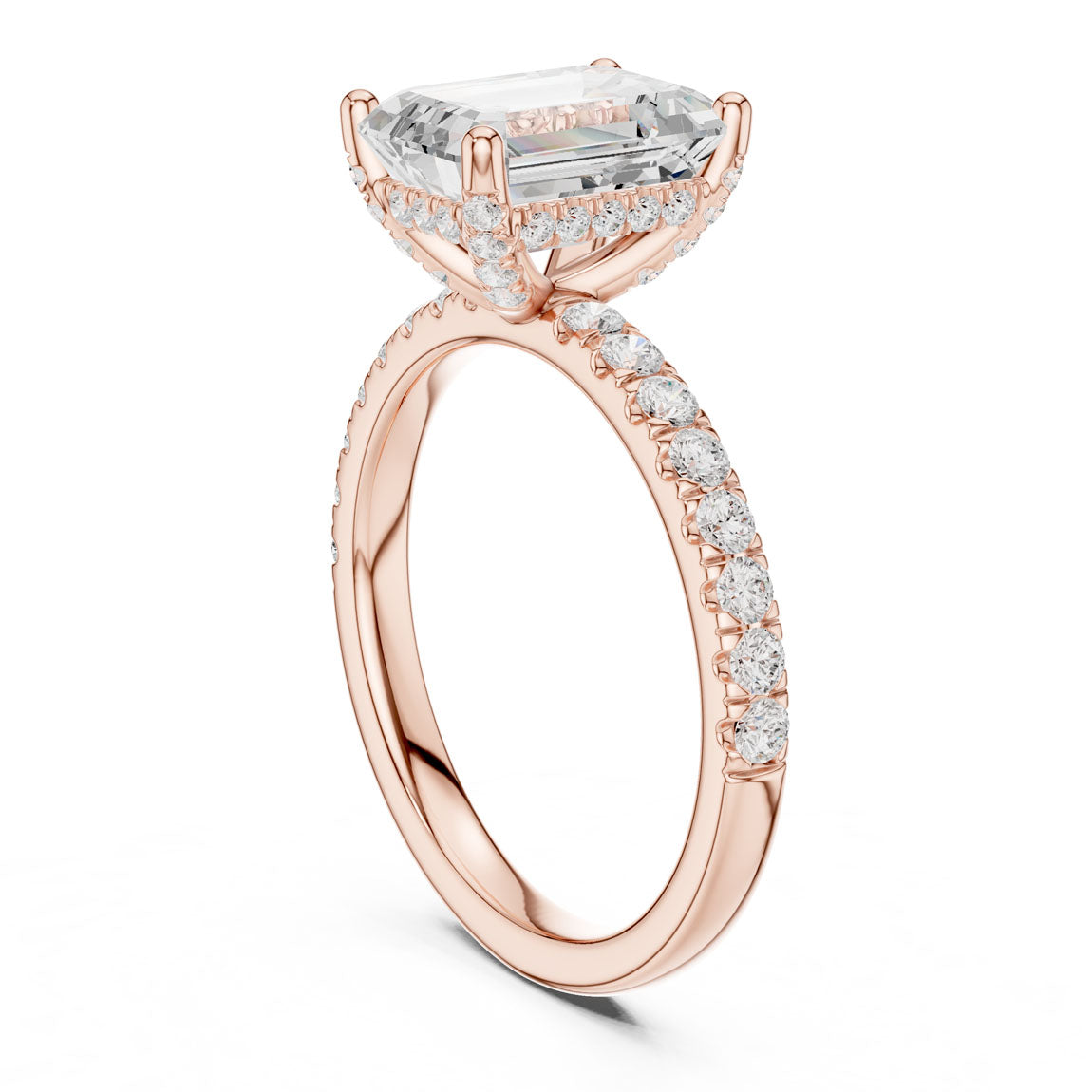 2.52 Ct. Classic Emerald Cut Diamond Ring with Hidden Halo and Pavé Shank (DDLR-161-EM) 10
