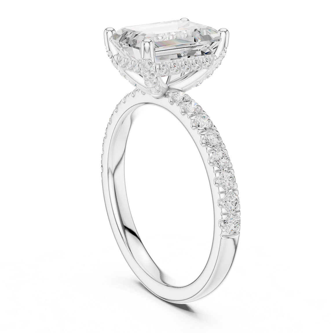 2.52 Ct. Classic Emerald Cut Diamond Ring with Hidden Halo and Pavé Shank (DDLR-161-EM) 9