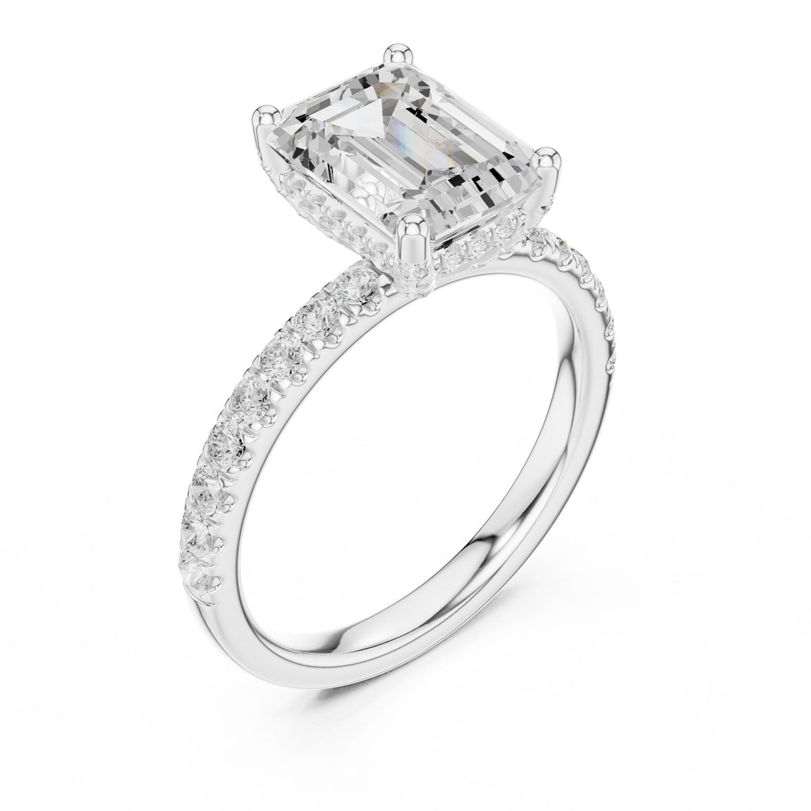 2.52 Ct. Classic Emerald Cut Diamond Ring with Hidden Halo and Pavé Shank (DDLR-161-EM) 6