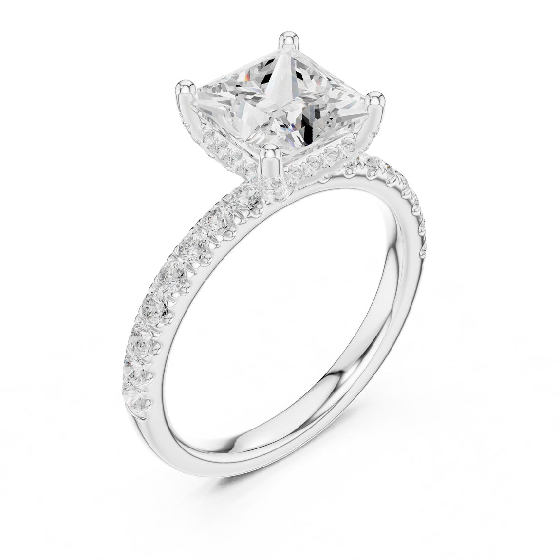2.52 Ct. Classic Princess Diamond Ring with Hidden Halo and Pavé Shank (DDLR-161-PR) 6