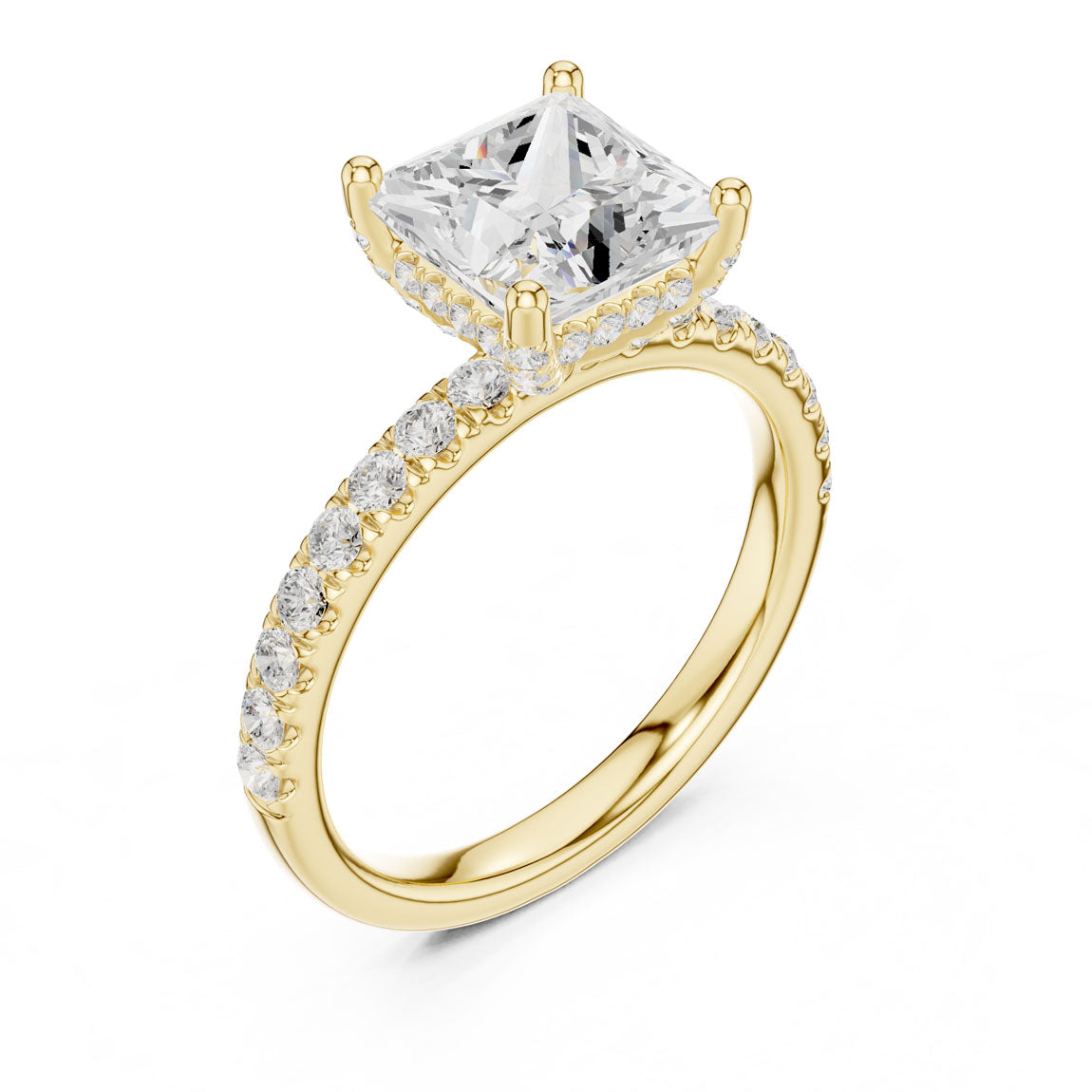 2.52 Ct. Classic Princess Diamond Ring with Hidden Halo and Pavé Shank (DDLR-161-PR)