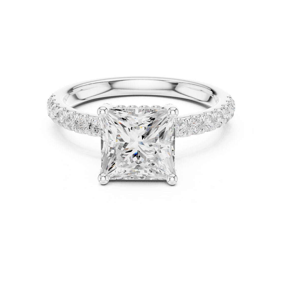 2.52 Ct. Classic Princess Diamond Ring with Hidden Halo and Pavé Shank (DDLR-161-PR) 5