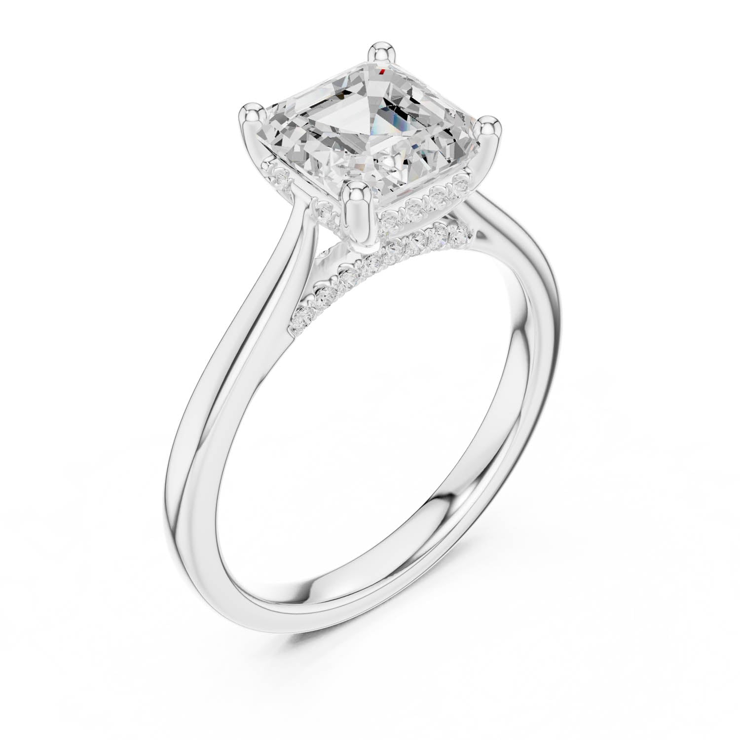 2.14 Ct. Asscher Cut Diamond Ring with Hidden Halo and Cathedral Setting (DDLR-163-R00837-AC) 4