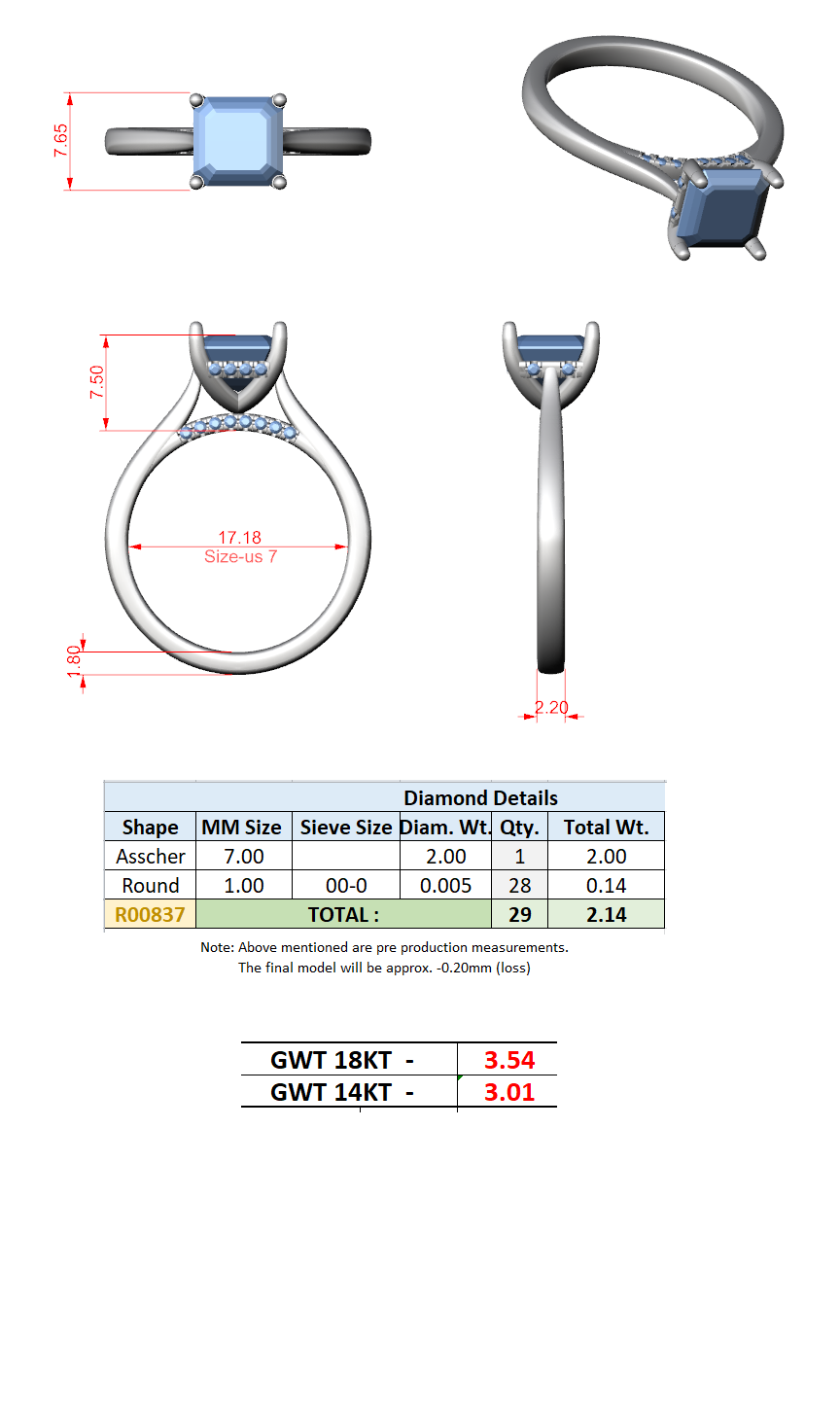 2.14 Ct. Asscher Cut Diamond Ring with Hidden Halo and Cathedral Setting (DDLR-163-R00837-AC) 13