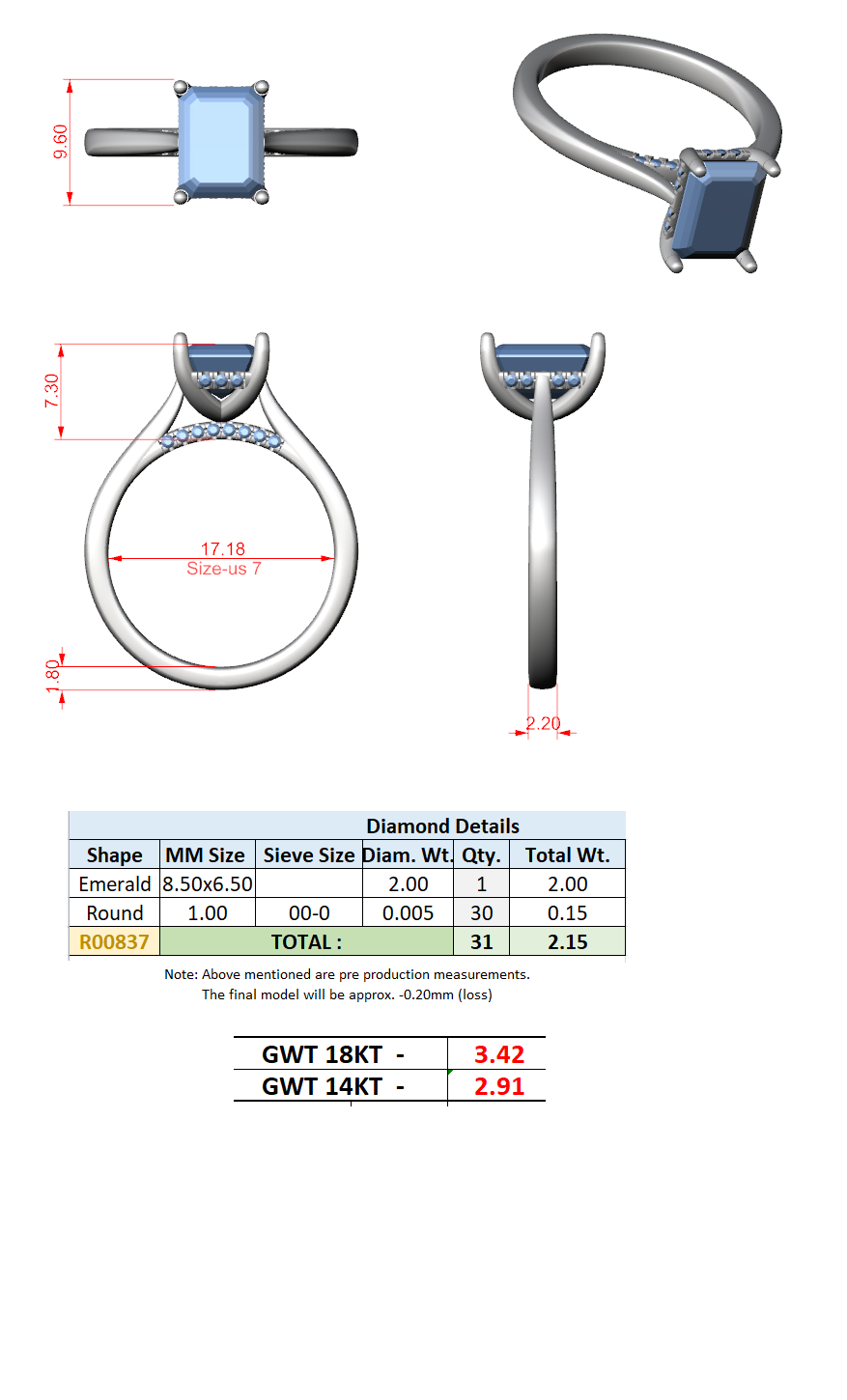2.15 Ct. Emerald Cut Diamond Ring with Hidden Halo and Cathedral Setting (DDLR-163-R00837-EM) 13