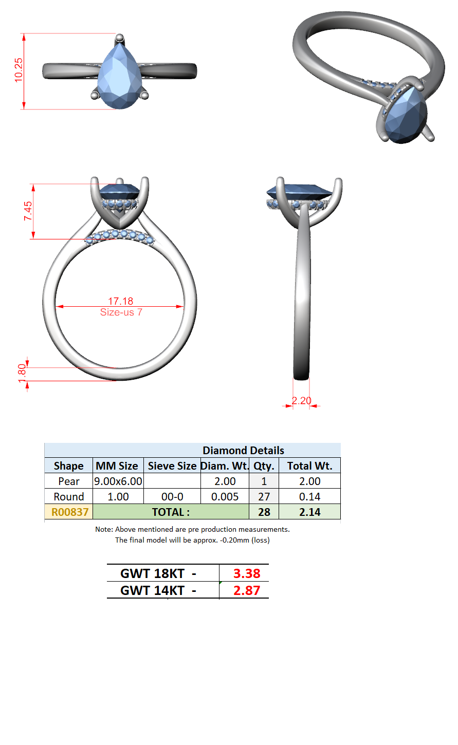 2.14 Ct. Classic Pear Diamond Ring with Cathedral Setting and Hidden Halo (DDLR-163-R00837-PE) 13
