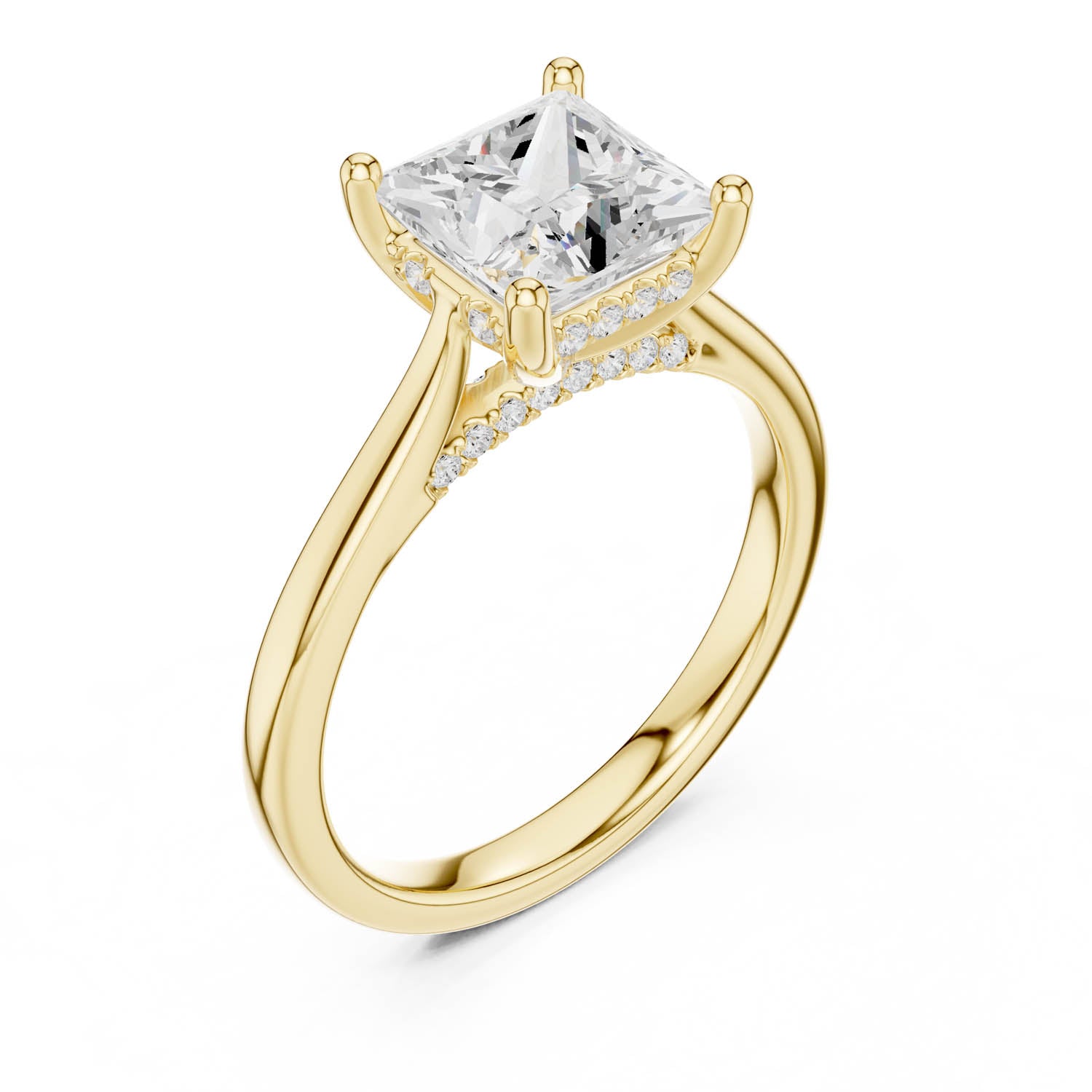 2.14 Ct. Classic Princess Cut Diamond Ring with Cathedral Setting and Hidden Halo (DDLR-163-R00837-PR)