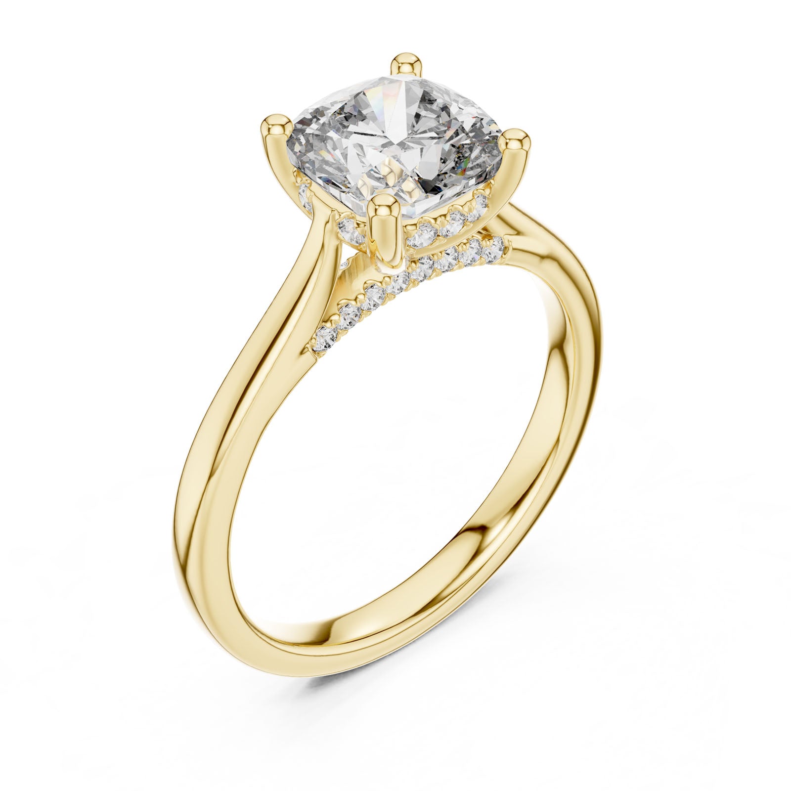 2.15 Ct. Cushion Cut Diamond Ring with Hidden Halo and Accent Diamonds (DDLR-163)