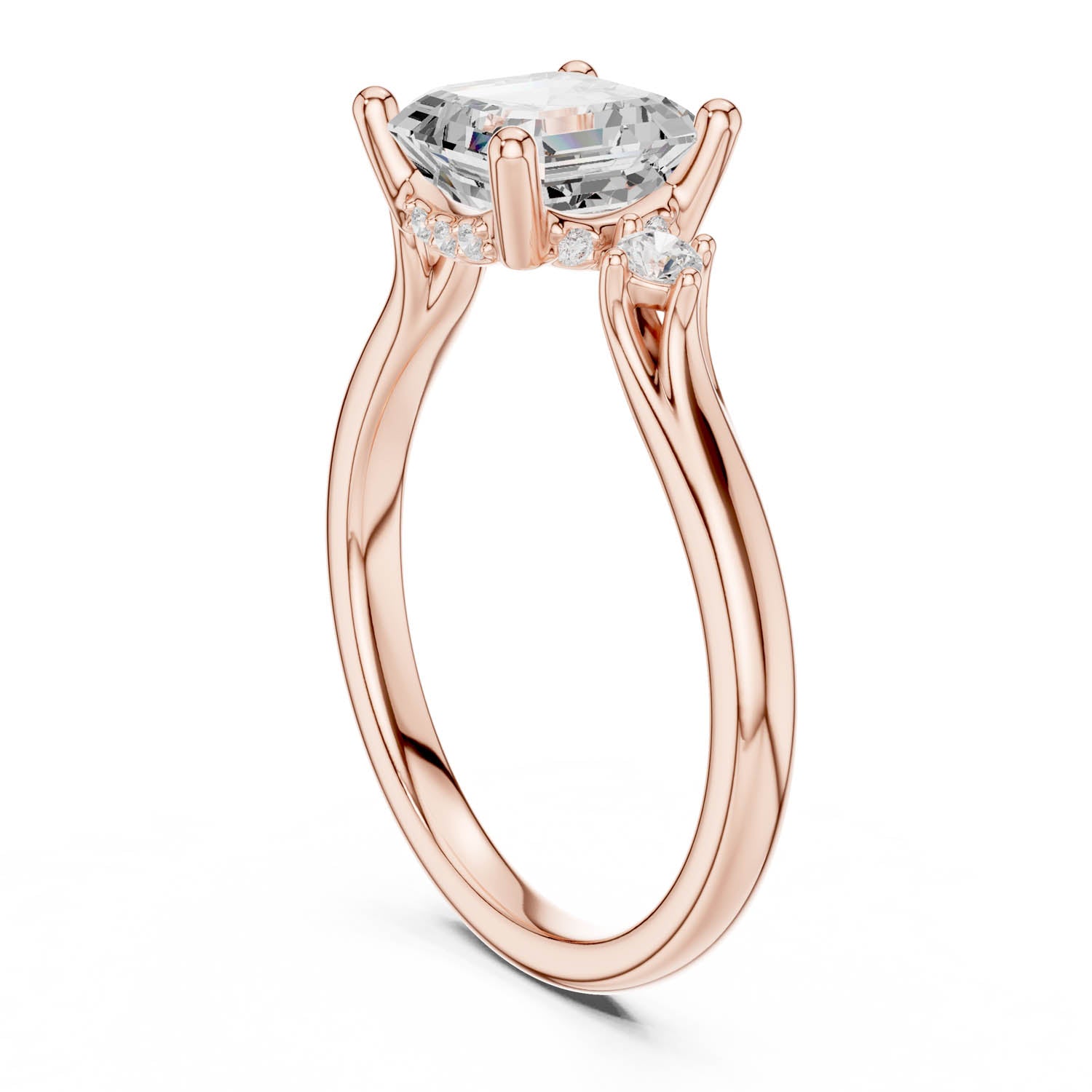 2.16 Ct. Asscher Cut Diamond Hidden Halo Engagement Ring with Round Side Stones (DDLR-164-AC) 8