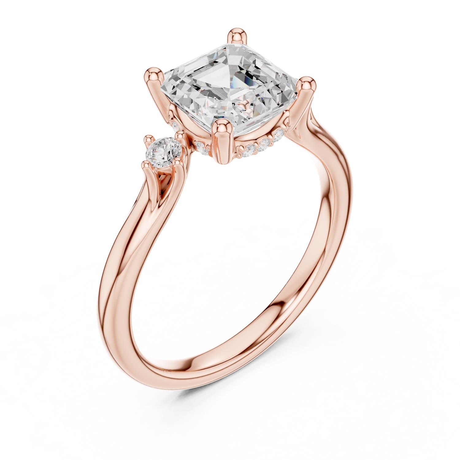 2.16 Ct. Asscher Cut Diamond Hidden Halo Engagement Ring with Round Side Stones (DDLR-164-AC) 9