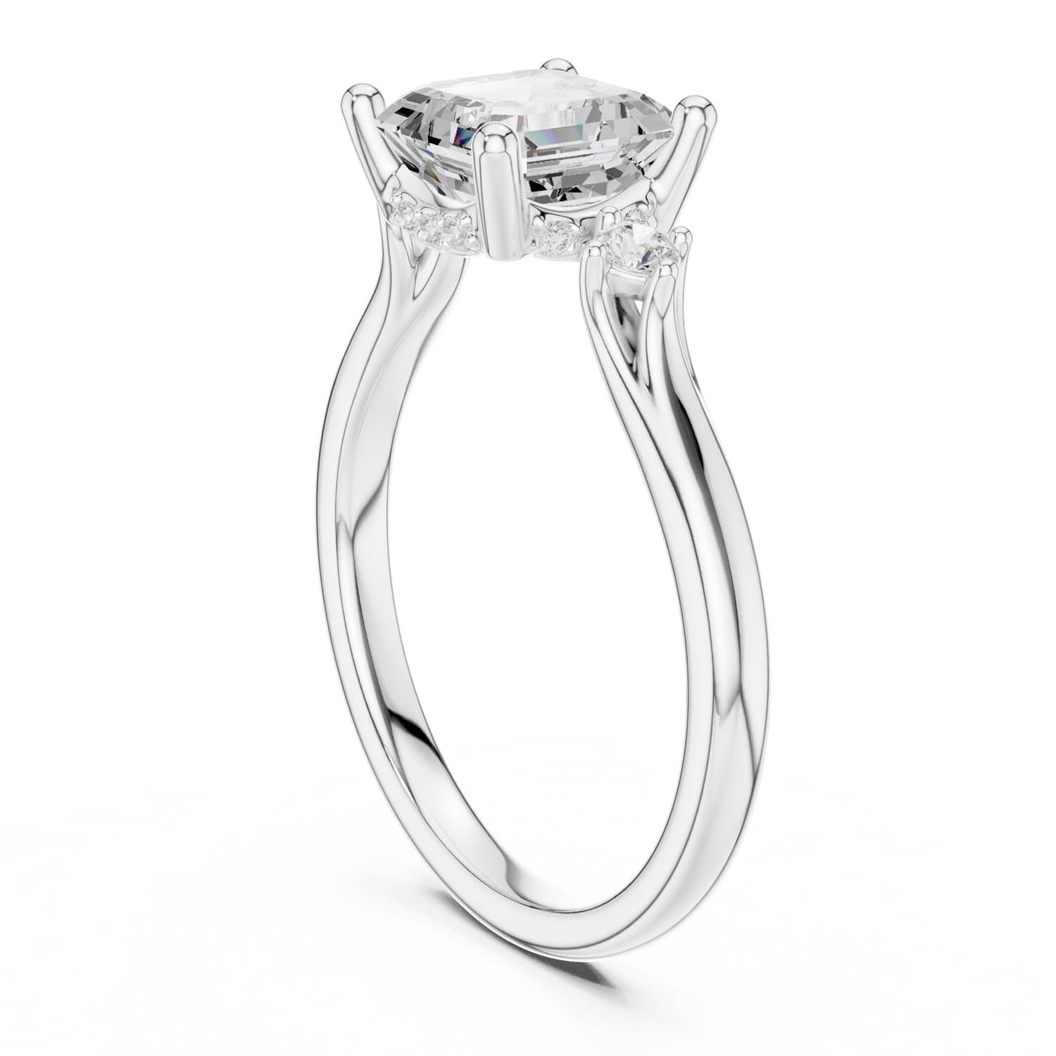 2.16 Ct. Asscher Cut Diamond Hidden Halo Engagement Ring with Round Side Stones (DDLR-164-AC) 10