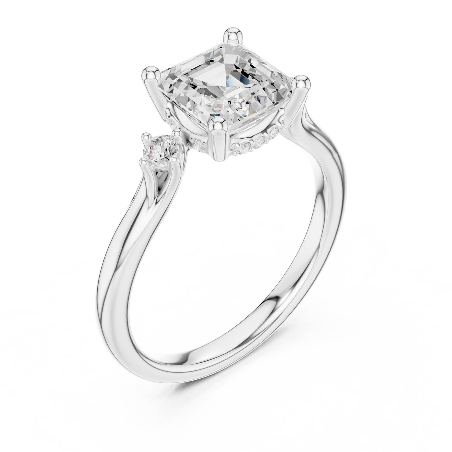 2.16 Ct. Asscher Cut Diamond Hidden Halo Engagement Ring with Round Side Stones (DDLR-164-AC) 11