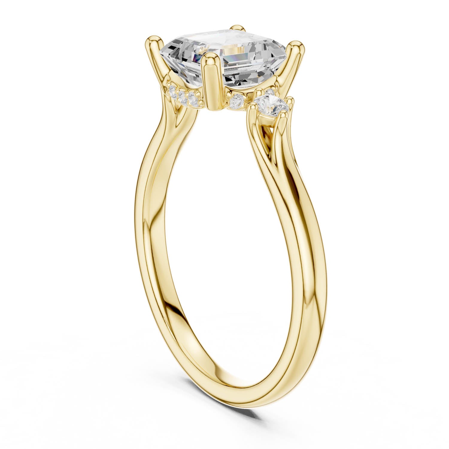 2.16 Ct. Asscher Cut Diamond Hidden Halo Engagement Ring with Round Side Stones (DDLR-164-AC) 12