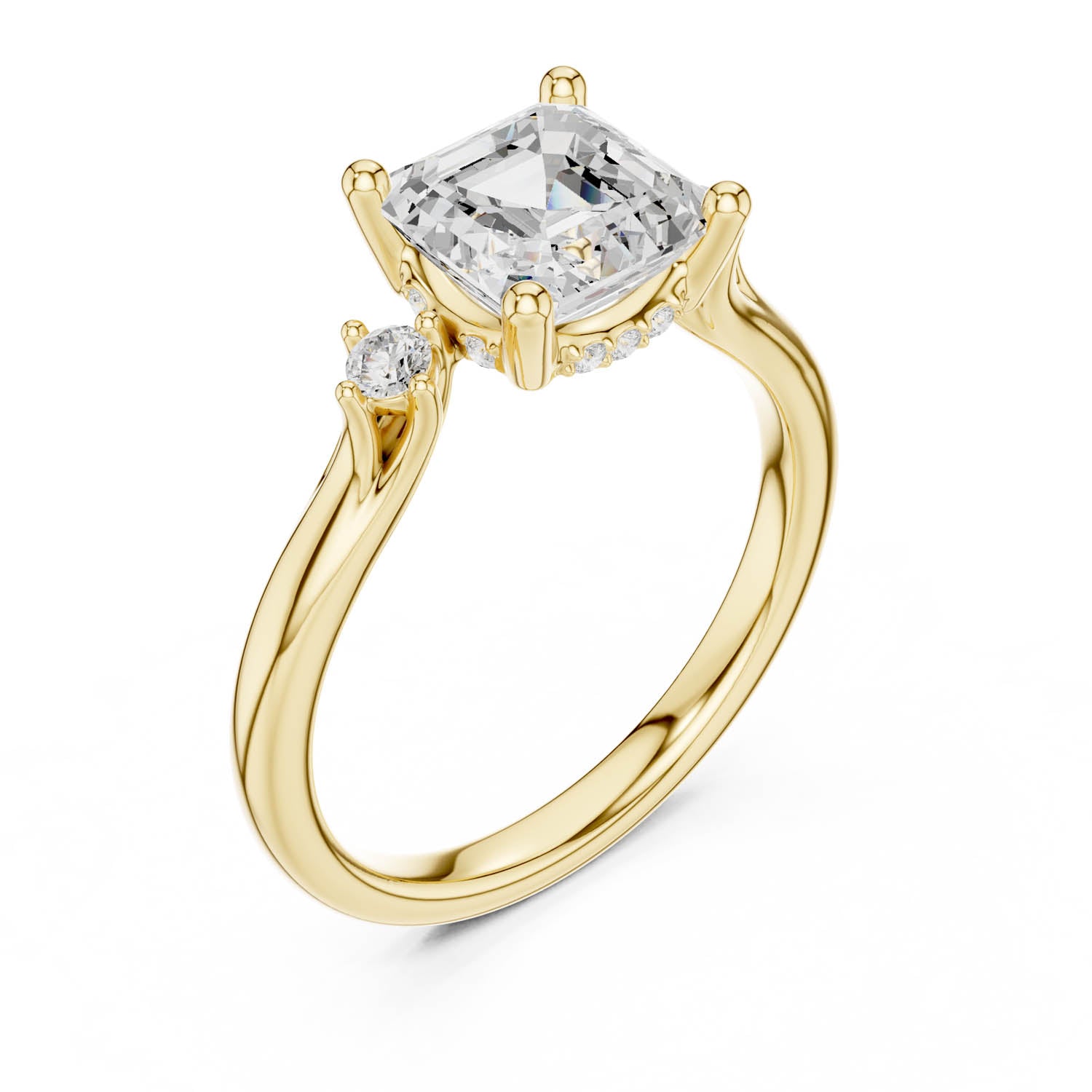 2.16 Ct. Asscher Cut Diamond Hidden Halo Engagement Ring with Round Side Stones (DDLR-164-AC)