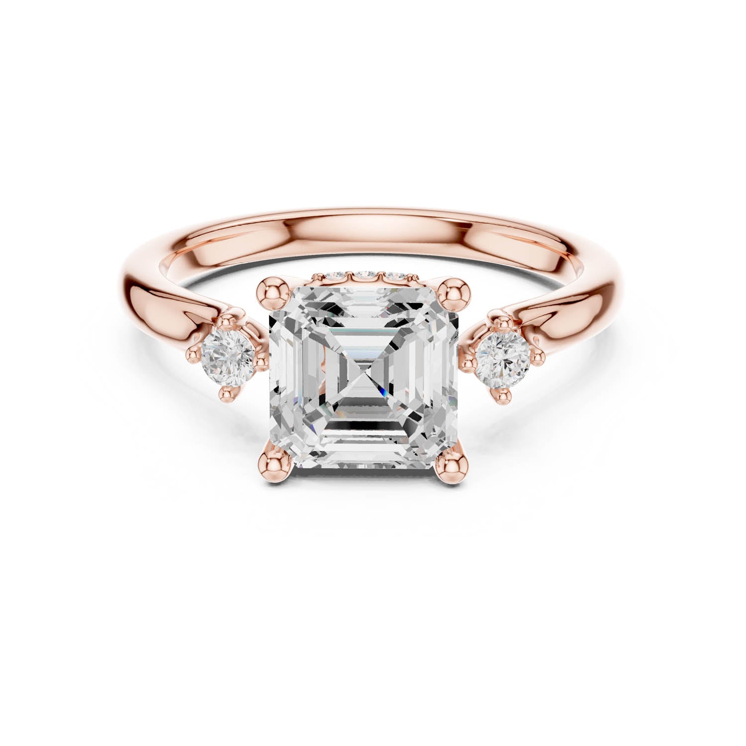 2.16 Ct. Asscher Cut Diamond Hidden Halo Engagement Ring with Round Side Stones (DDLR-164-AC) 4