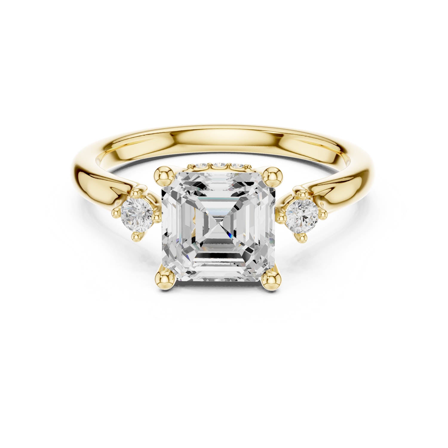 2.16 Ct. Asscher Cut Diamond Hidden Halo Engagement Ring with Round Side Stones (DDLR-164-AC) 7
