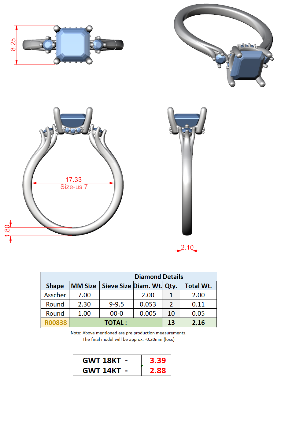 2.16 Ct. Asscher Cut Diamond Hidden Halo Engagement Ring with Round Side Stones (DDLR-164-AC) 13