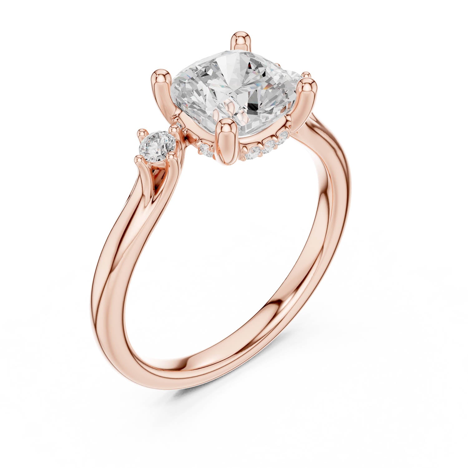 2.16 Ct. Cushion Cut Diamond Hidden Halo Engagement Ring with Side Stones (DDLR-164-CU) 11