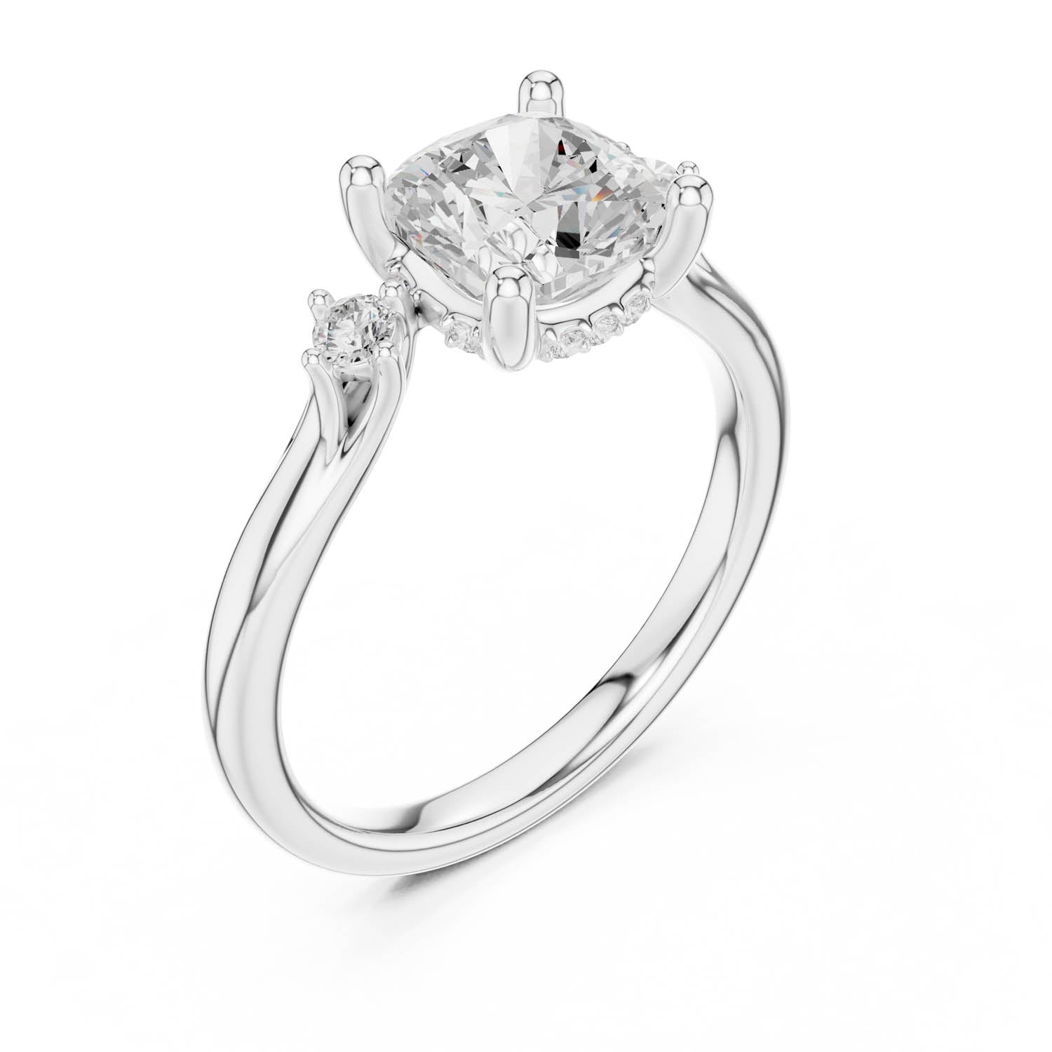 2.16 Ct. Cushion Cut Diamond Hidden Halo Engagement Ring with Side Stones (DDLR-164-CU) 4