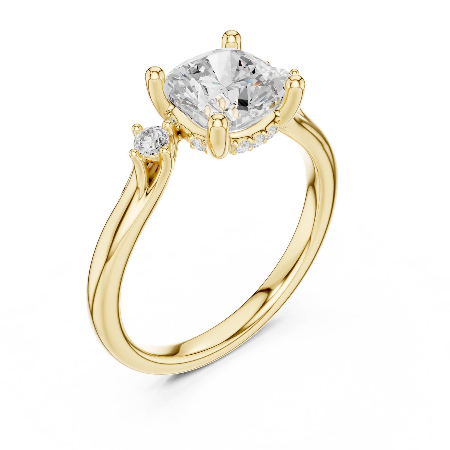 2.16 Ct. Cushion Cut Diamond Hidden Halo Engagement Ring with Side Stones (DDLR-164-CU)