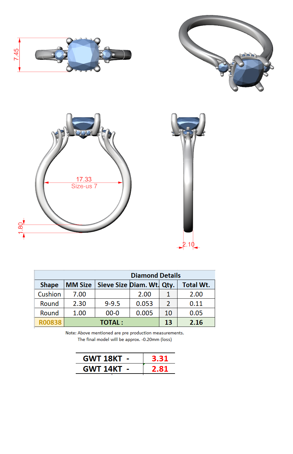 2.16 Ct. Cushion Cut Diamond Hidden Halo Engagement Ring with Side Stones (DDLR-164-CU) 13