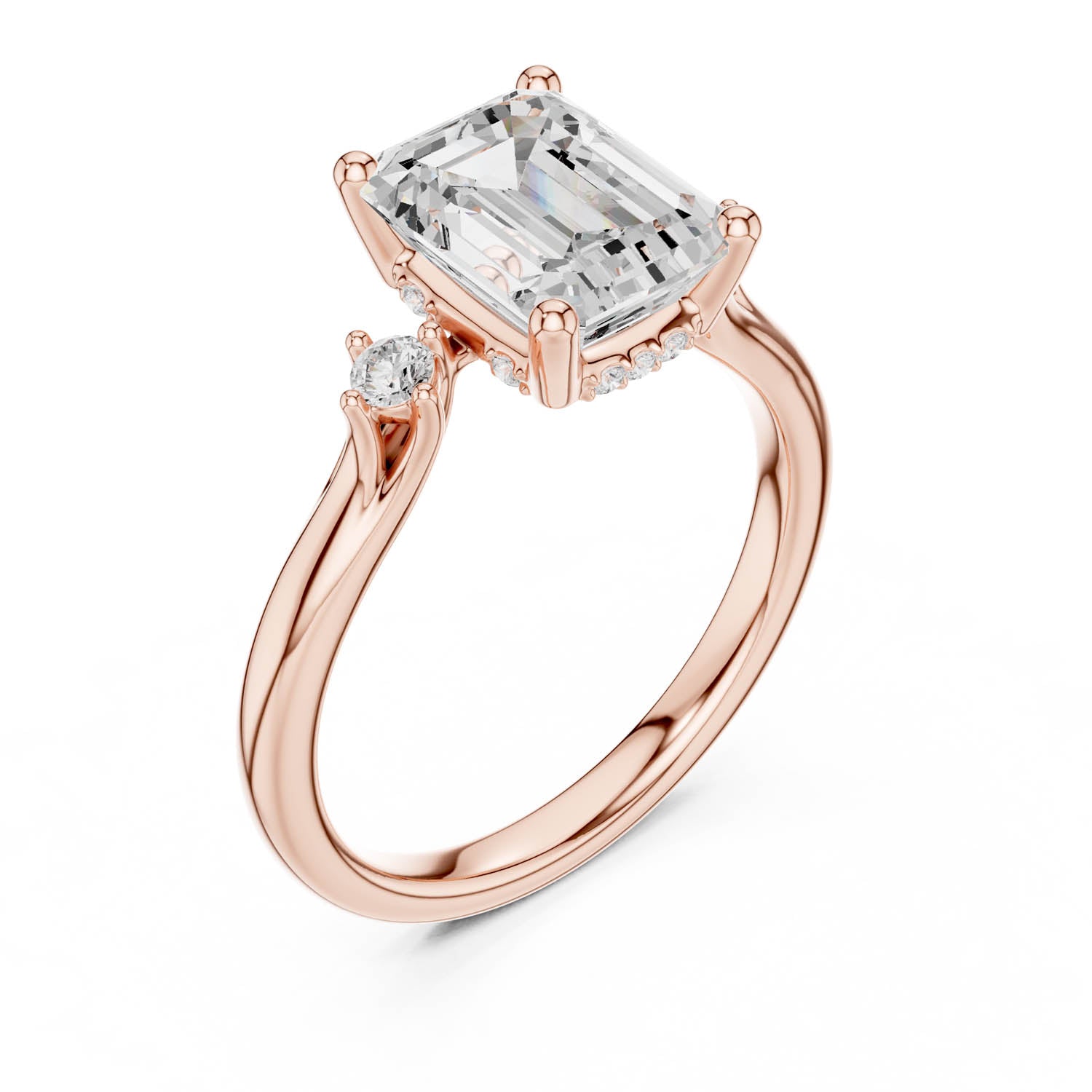 2.16 Ct. Emerald Cut Diamond Hidden Halo Engagement Ring with Side Stones (DDLR-164-EM) 11