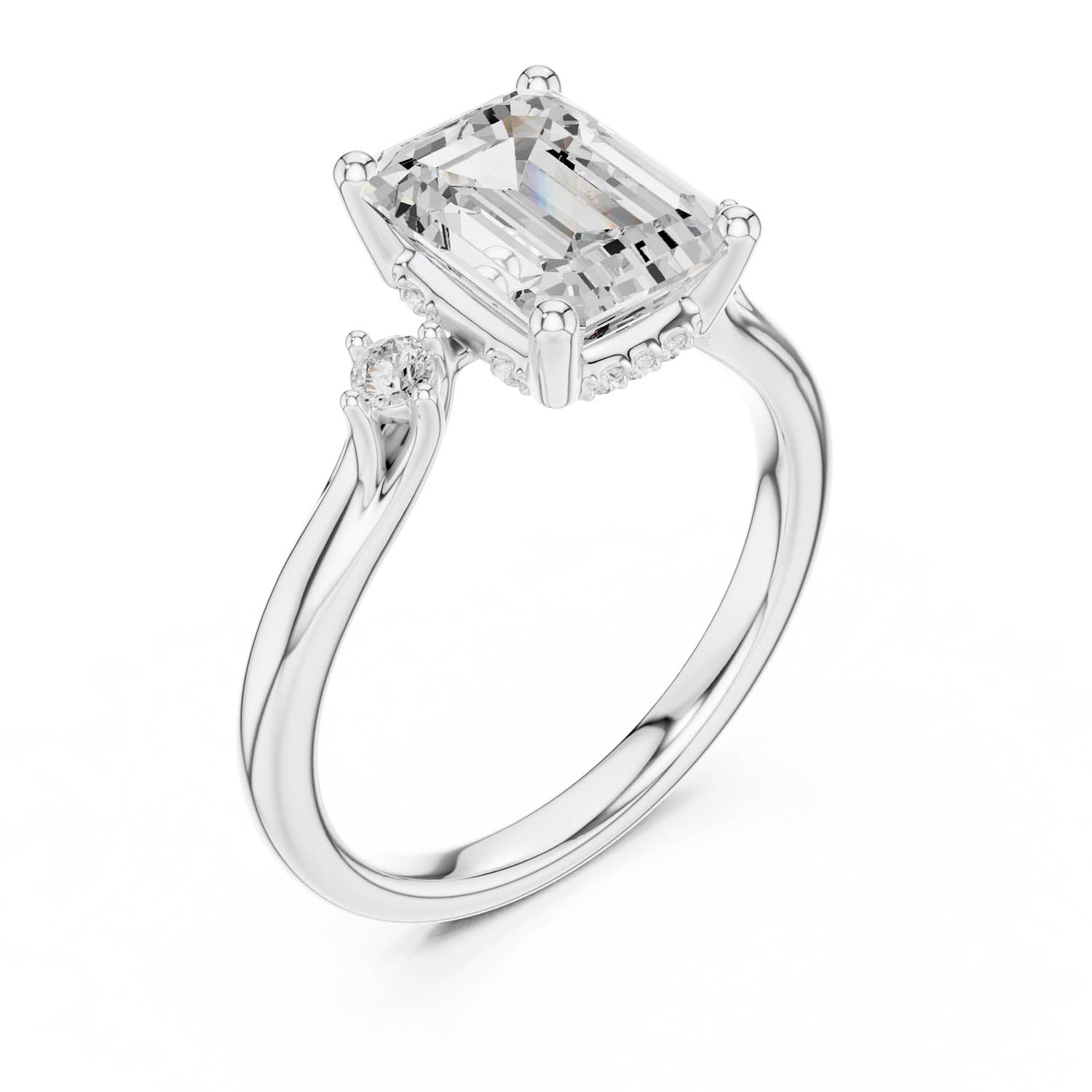 2.16 Ct. Emerald Cut Diamond Hidden Halo Engagement Ring with Side Stones (DDLR-164-EM) 4