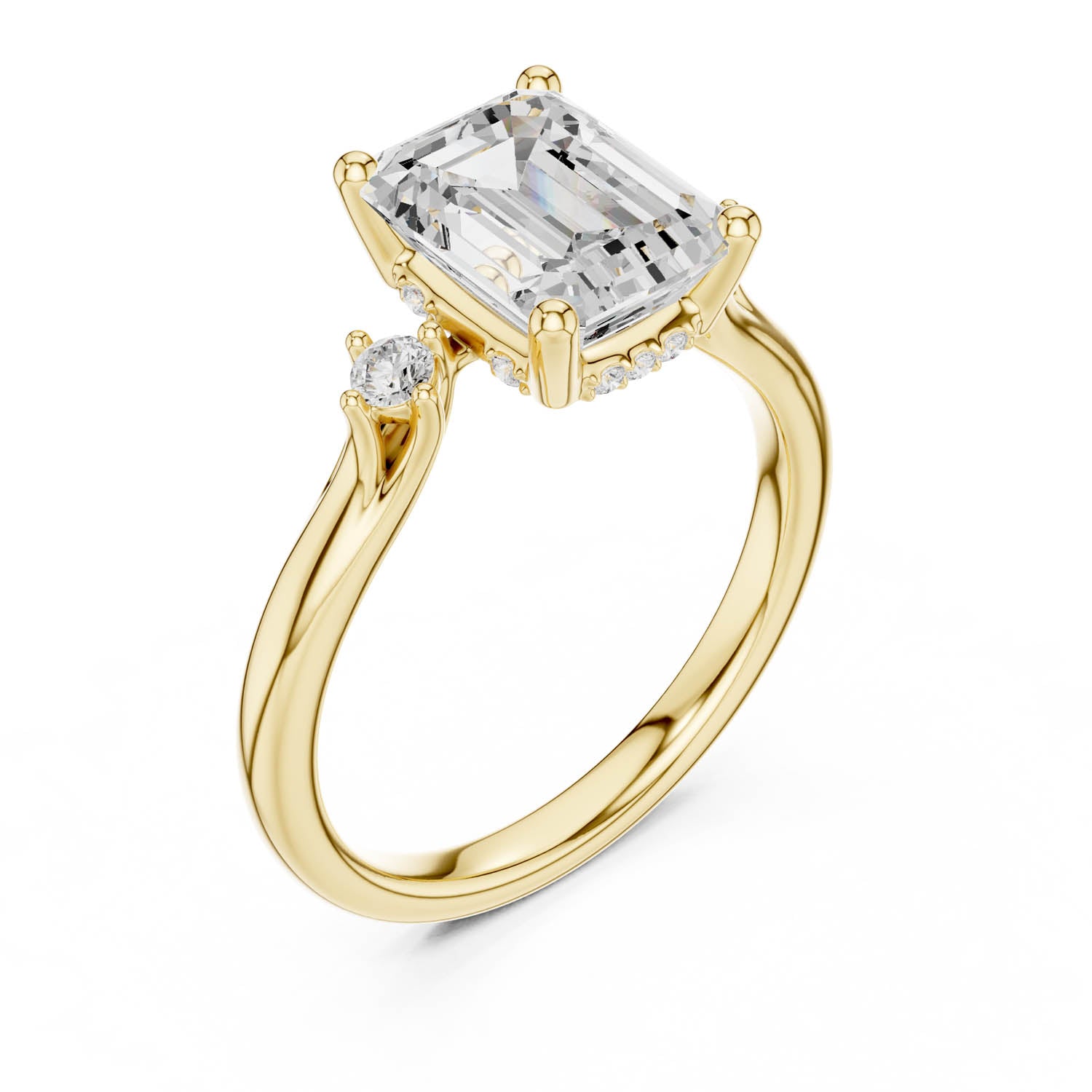 2.16 Ct. Emerald Cut Diamond Hidden Halo Engagement Ring with Side Stones (DDLR-164-EM)