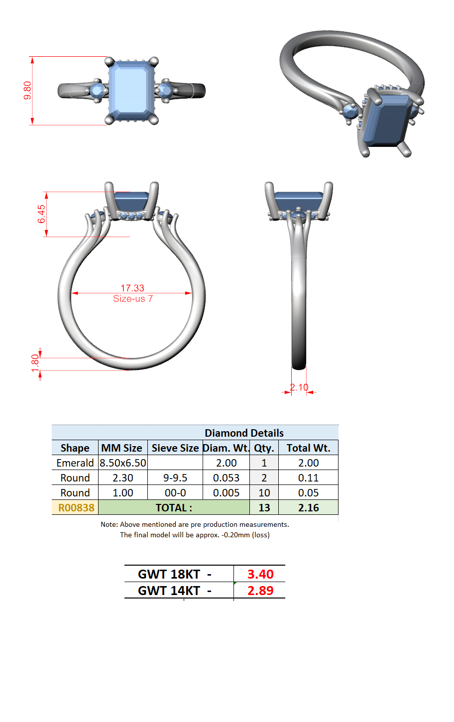 2.16 Ct. Emerald Cut Diamond Hidden Halo Engagement Ring with Side Stones (DDLR-164-EM) 13
