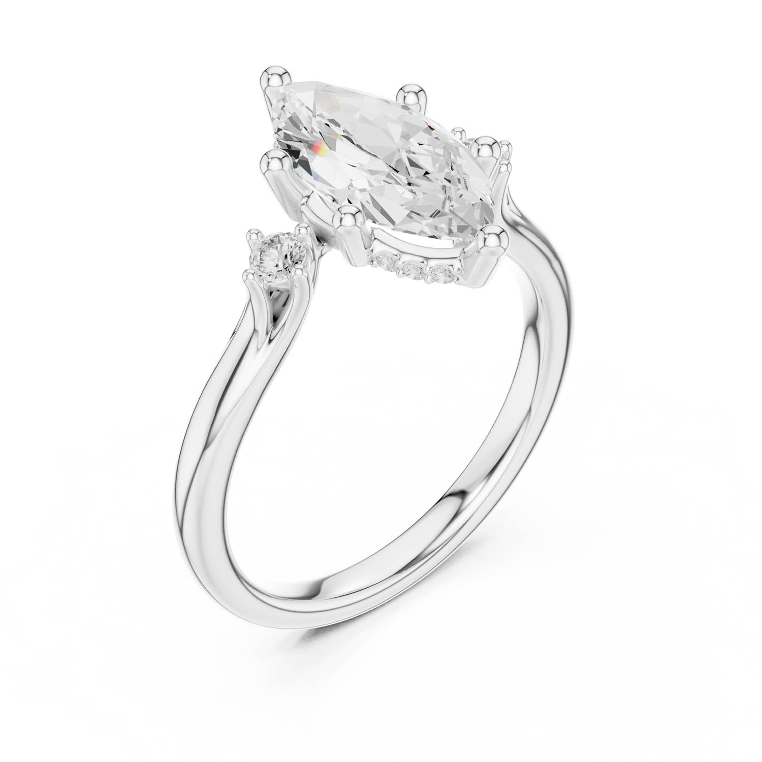 2.17 Ct. Marquise Cut Diamond Hidden Halo Engagement Ring with Side Stones (DDLR-164-MQ) 11